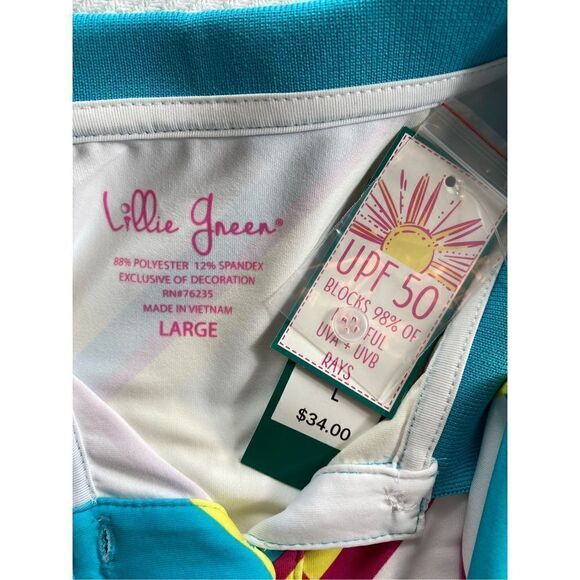 LILLIE GREEN WOMEN’S LARGE Rib Trim Sleeveless Polo Shirt - Picture 4 of 6